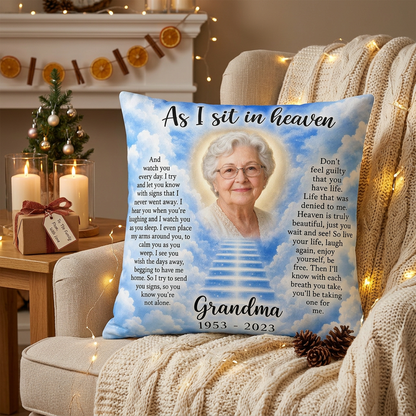 Personalized Grandma Memorial Photo Pillow - As I Sit In Heaven Sympathy Remembrance Gift - Image 6