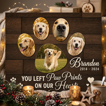Personalized Dog Memorial Wall Canvas – You Left Paw Prints On Our Hearts Gift - Image 6