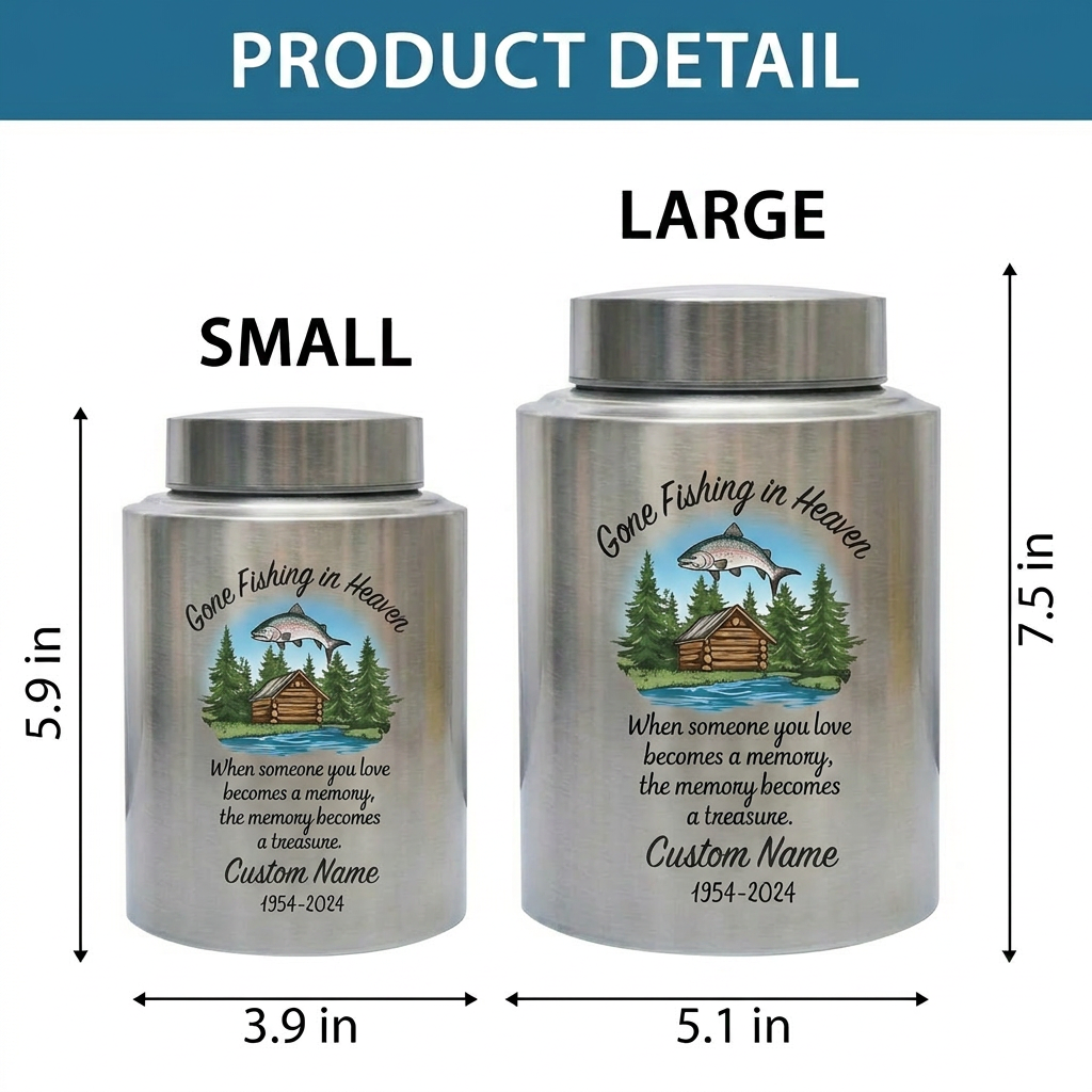 Personalized Bass Fishing Stainless Steel Urn for Human Ashes Fisherman Tribute Loss of Father Husband Grandpa Small and Large Sizes Memorial Keepsake Urn, Memorial Gift, In Loving Memory - Image 6
