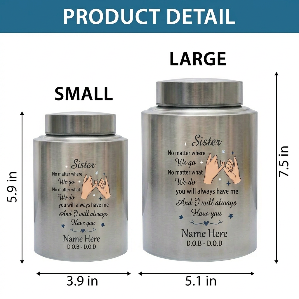 Personalized Sister Pinky Promise Interlocking Hands Stainless Steel Memorial Cremation Urn for Bestie Sister-In-Law Loss, 2 Sizes, Memorial Keepsake Urn, Memorial Gift, In Loving Memory - Image 6