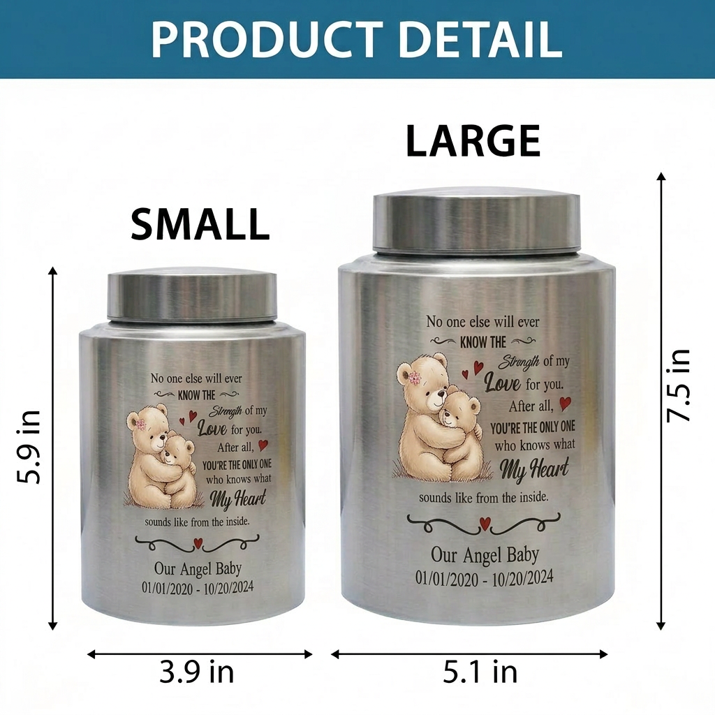 Personalized Angel Baby Infant Loss Stainless Steel Urn for Human Ashes Child Bereavement Miscarriage Grief Custom Heart Quote Small Large Memorial Keepsake Urn, Memorial Gift, In Loving Memory - Image 6