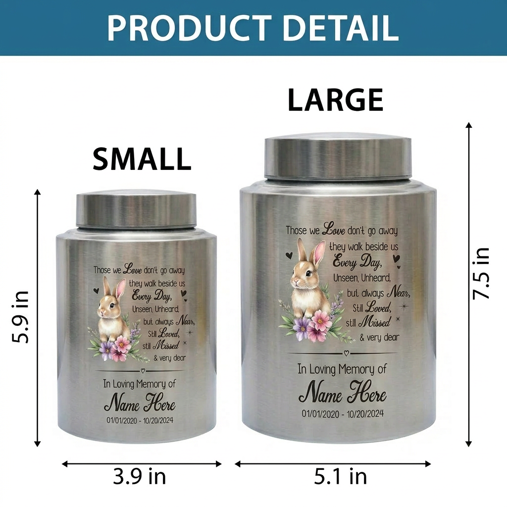 Personalized Angel Wings Rabbit Baby Loss Infant Stainless Steel UV Printed Those We Love Don't Go Away Quote Boy Girl Grief Support 2 Sizes Memorial Keepsake Urn, Memorial Gift, In Loving Memory - Image 6
