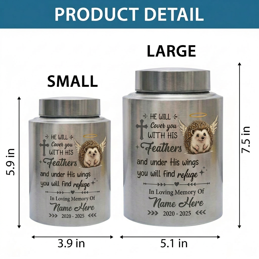 Personalized Angel Hedgehog Pet Loss UV Printed Stainless Steel Cremation Urn Christian Bible Verse Psalm 91 Sympathy Present Decor Memorial Keepsake Urn, Memorial Gift, In Loving Memory - Image 6