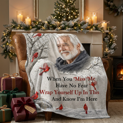 Personalized Memorial Photo Fleece Blanket with Cardinals - Sympathy Gift for Loss of Dad or Grandpa - Image 6