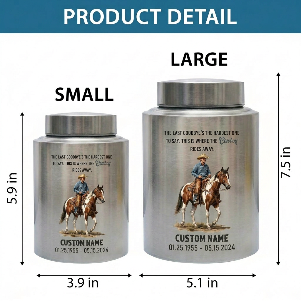 Personalized Cowboy Boots Hat Cross Stainless Steel Urn for Father Grandfather Husband Loss, Adult Human Ashes Funeral Display, Large Two Sizes, Memorial Keepsake Urn, Memorial Gift, In Loving Memory - Image 6
