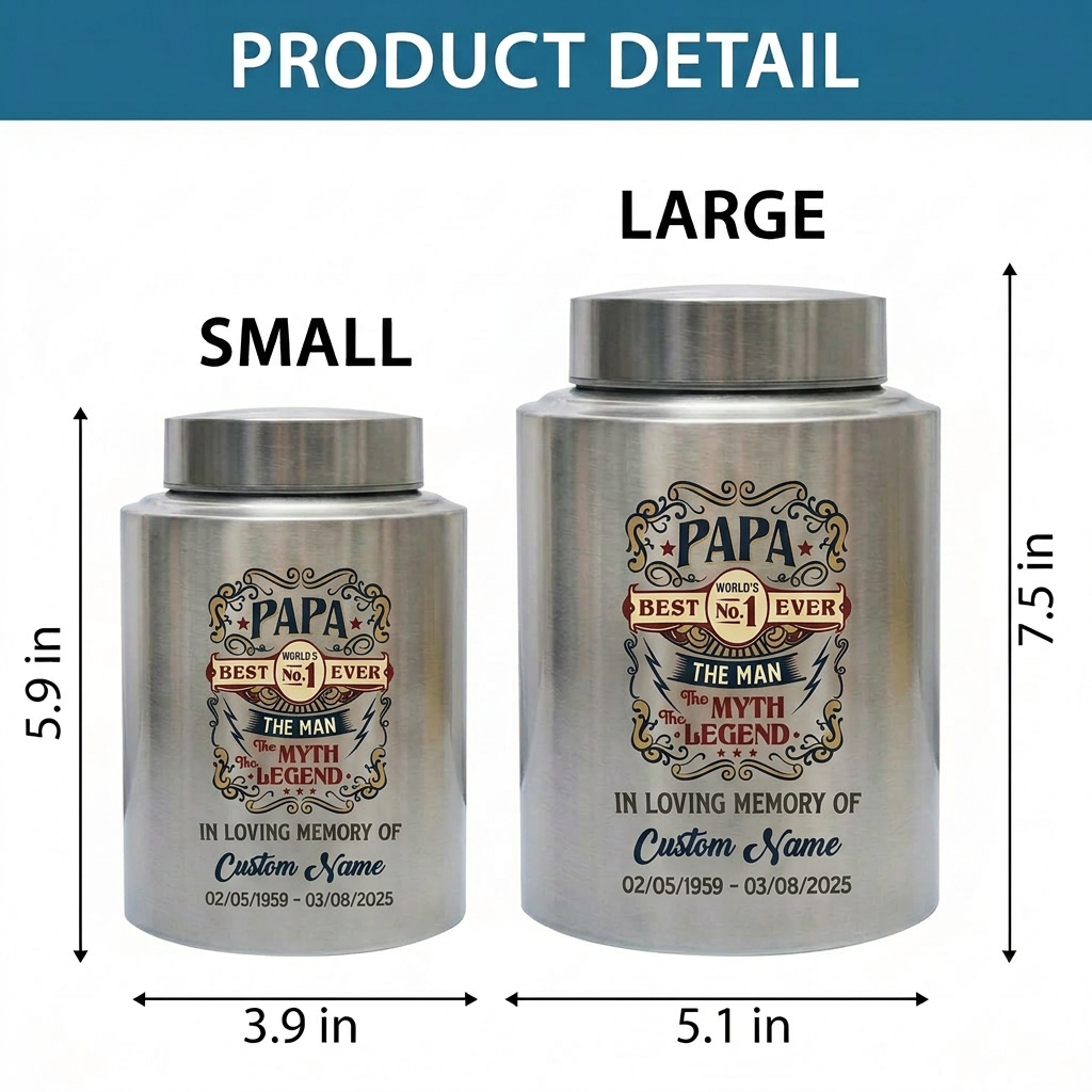 Personalized Best Papa Ever The Man Myth Legend Stainless Steel Cremation Ash Holder For Father Grandfather Bereavement Tribute Large Memorial Keepsake Urn, Memorial Gift, In Loving Memory - Image 6