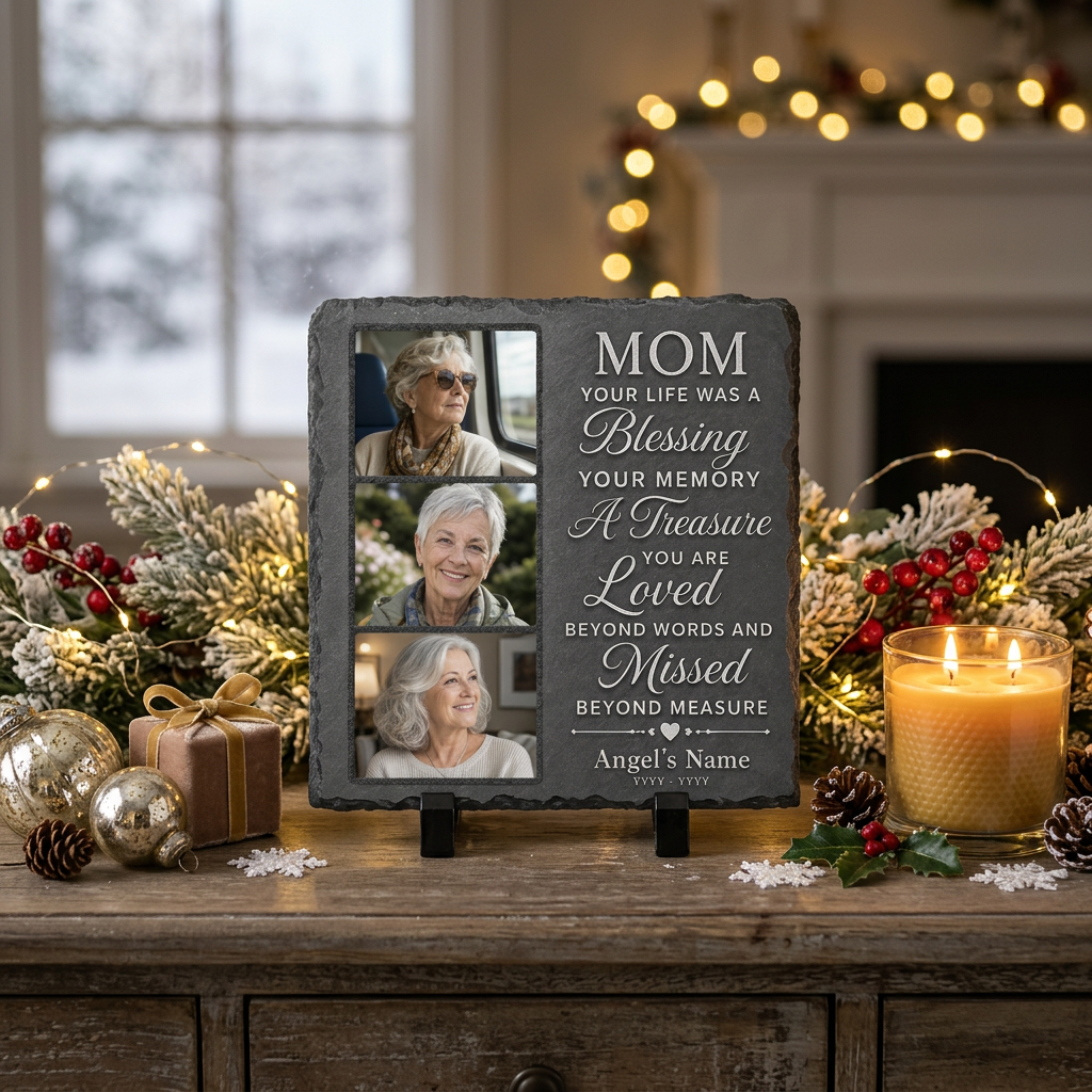 Personalized Mom Memorial Photo Slate Stone Garden Plaque Remembrance Gift - Image 6