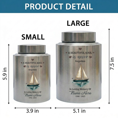 Personalized Sail Boat Stainless Steel Cremation Urn for Adult Male Female Dad Mom Large 7.5x5.1 Small 5.9x3.9 Silver Black Gold Red Memorial Keepsake Urn, Memorial Gift, In Loving Memory - Image 6
