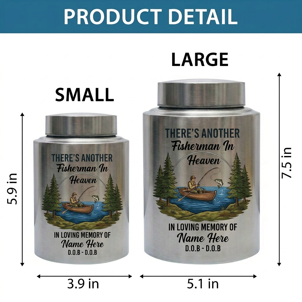 Personalized Bass Fishing Fisherman In Heaven Stainless Steel Custom Printed Urn For Dad Grandpa Husband Loss Bereavement Display 5.9in 7.5in Memorial Keepsake Urn, Memorial Gift, In Loving Memory - Image 6