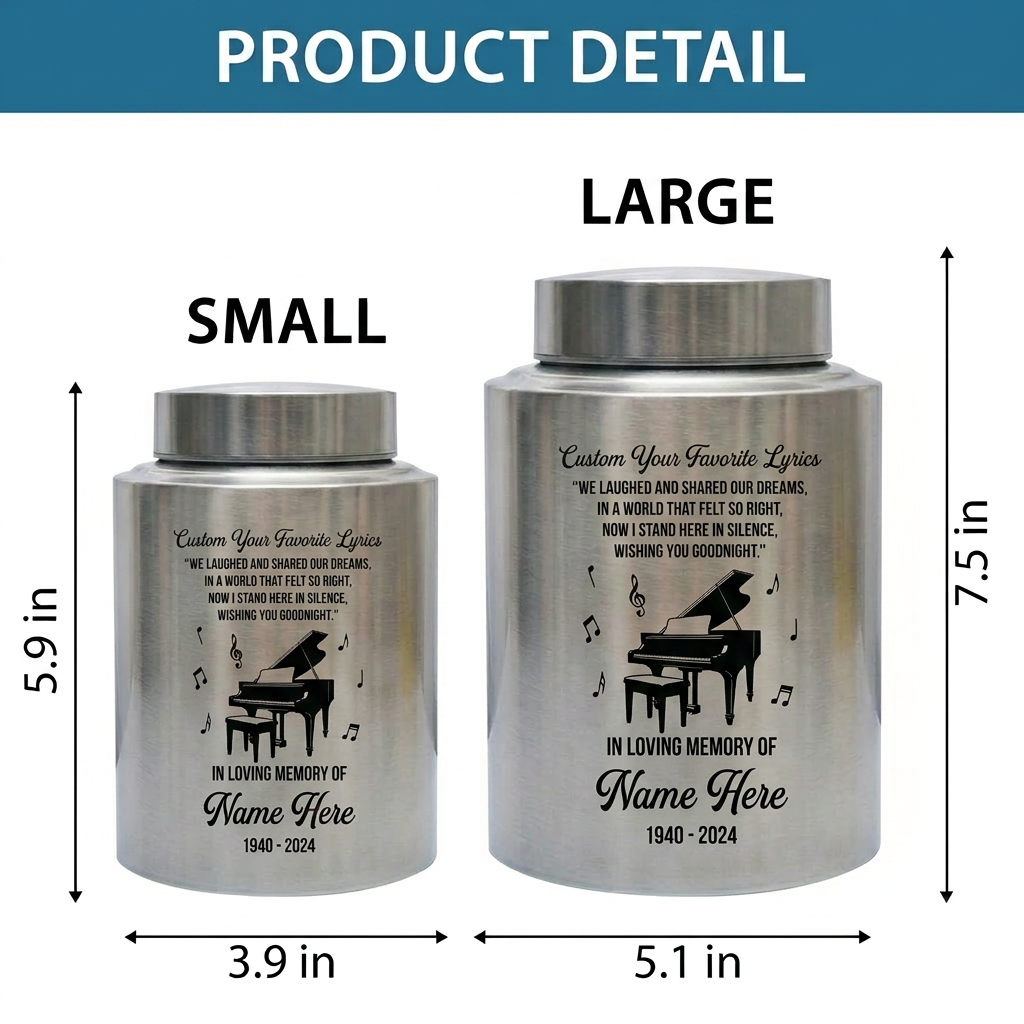 Personalized Piano Music Lovers Custom Favorite Lyrics Stainless Steel Cremation Urn for Adult Male Female Human Ashes Large Memorial Keepsake Urn, Memorial Gift, In Loving Memory - Image 6
