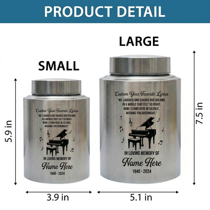 Personalized Piano Music Lovers Custom Favorite Lyrics Stainless Steel Cremation Urn for Adult Male Female Human Ashes Large Memorial Keepsake Urn, Memorial Gift, In Loving Memory - Image 6