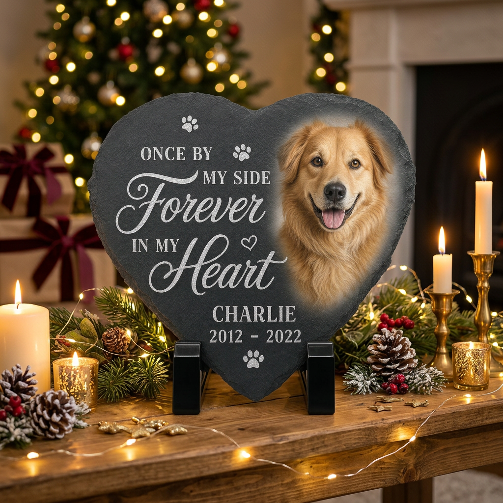 Personalized Heart Shaped Dog Memorial Stone with Photo – Pet Loss Gift - Image 6