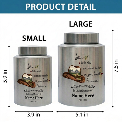 Personalized Cowboy Hat and Boots Western UV Printed Stainless Steel Cremation Urn for Adult Human Ashes Funeral Sympathy Bereavement Small Large Memorial Keepsake Urn, Memorial Gift, In Loving Memory - Image 6