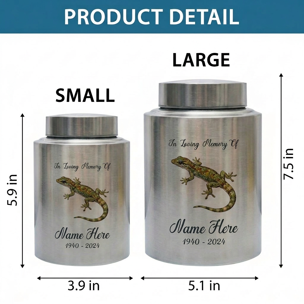 Personalized Iguana Lizard Stainless Steel Cremation Urn for Human Ashes Loss of Loved One Family Member Decorative Display 7.5in x 5.1in Memorial Keepsake Urn, Memorial Gift, In Loving Memory - Image 6