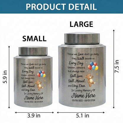 Personalized Angel Wings Heaven Bear Baby Loss Infant Stainless Steel Large Display Cremation Ashes Container For Child Boy Girl Bereavement Memorial Keepsake Urn, Memorial Gift, In Loving Memory - Image 6