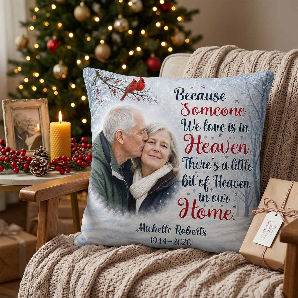 Personalized Memorial Photo Pillow - Because Someone We Love Is In Heaven - Cardinal Sympathy Gift - Image 6