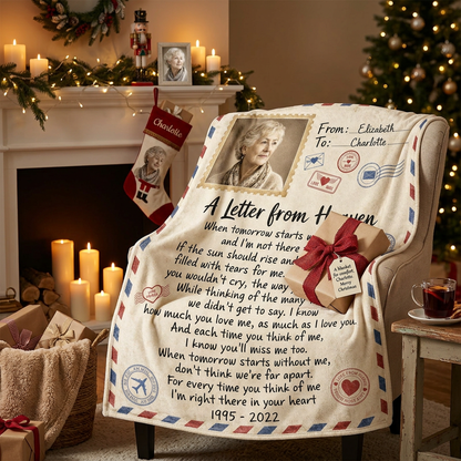 Personalized Memorial Photo Fleece Blanket - Letter from Heaven Sympathy Gift for Loss - Image 6