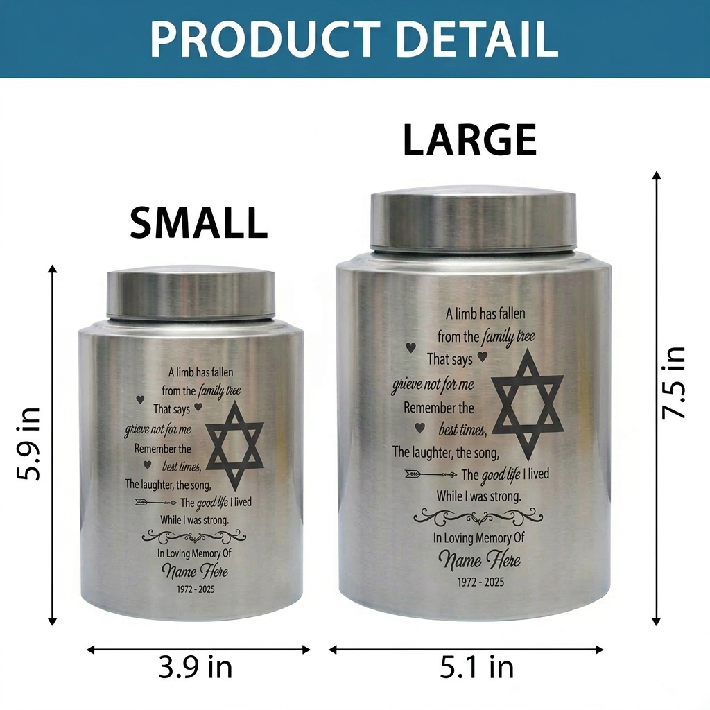 Personalized Tree of Life Jewish Star of David UV Printed Stainless Steel Urn Loss of Loved One Judaism Bereavement Tribute Large 7.5in Memorial Keepsake Urn, Memorial Gift, In Loving Memory - Image 6