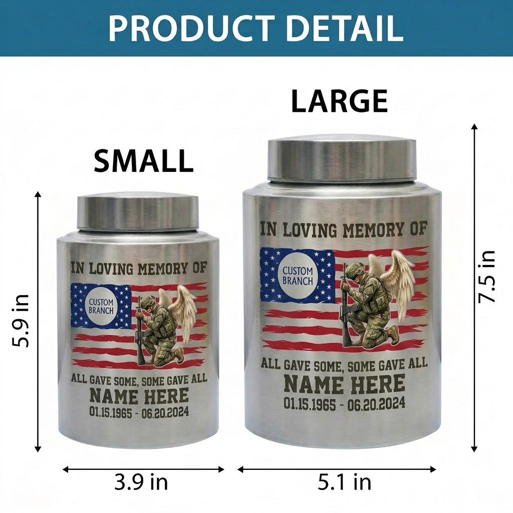Personalized Veterans Memorial US Army Flag Stainless Steel Military Tribute Home Display Funeral Burial Large and Small Sizes Memorial Keepsake Urn, Memorial Gift, In Loving Memory - Image 6