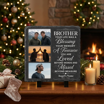 Personalized Brother Memorial Photo Slate Stone – Sympathy Remembrance Gift - Image 6