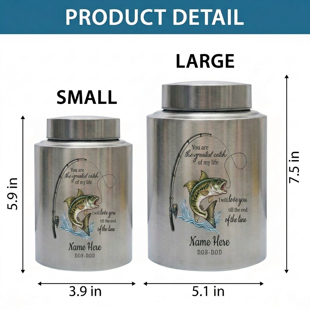 Personalized Bass Fishing Stainless Steel Large Urns For Human Ashes, Husband Fisherman Angler Tribute, Greatest Catch Of My Life, Memorial Keepsake Urn, Memorial Gift, In Loving Memory - Image 6