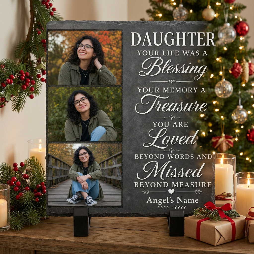 Personalized Daughter Memorial Photo Slate Stone – Custom Name Remembrance Gift - Image 6