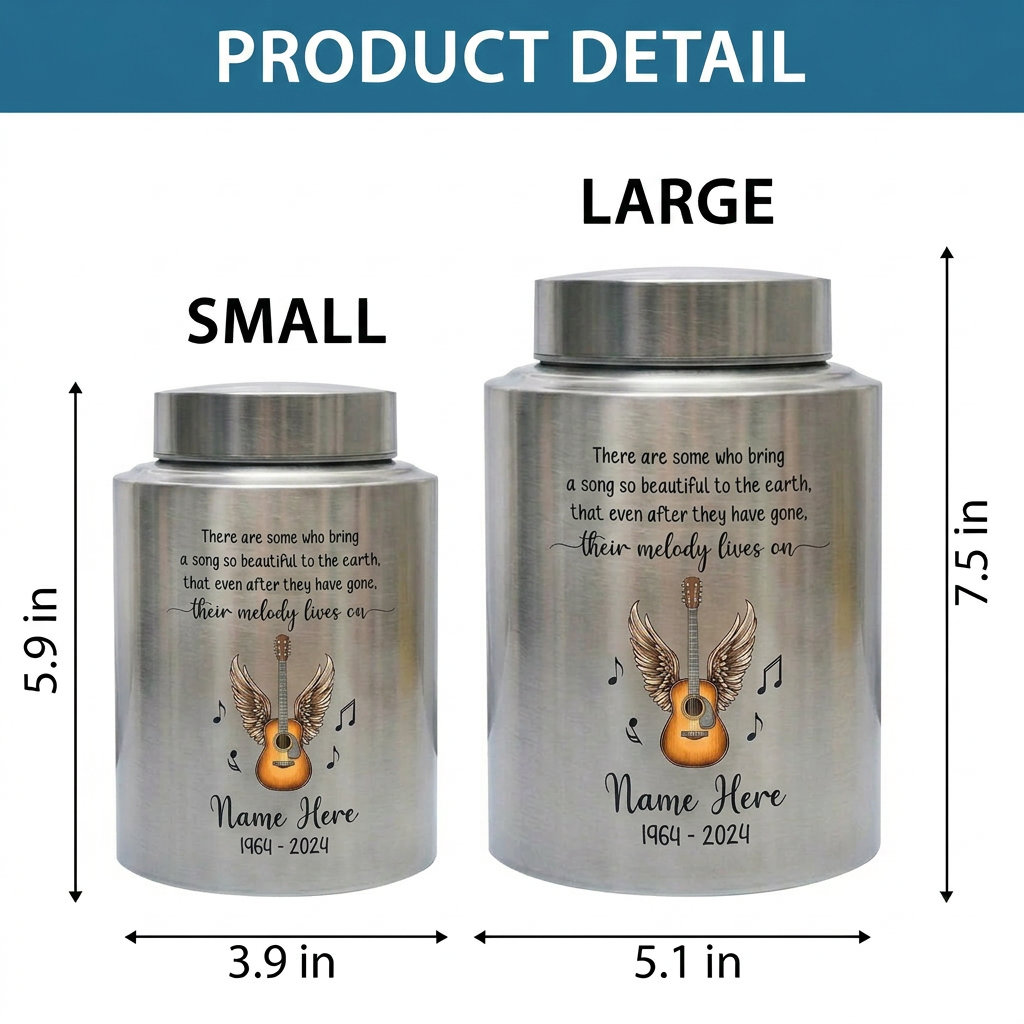 Personalized Music Lovers Guitar Stainless Steel Cremation Urn for Adult Human Ashes, Funeral Burial Decorative UV Printed Small Large, Memorial Keepsake Urn, Memorial Gift, In Loving Memory - Image 6