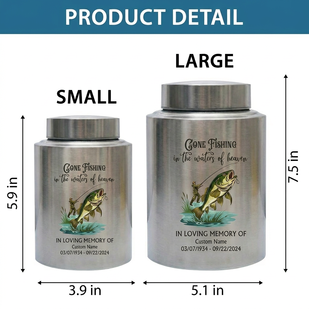 Personalized Bass Fishing Large Urns for Human Ashes Stainless Steel UV Printed Decorative Fisherman Keepsake 5.9x3.9 7.5x5.1 Memorial Keepsake Urn, Memorial Gift, In Loving Memory - Image 6
