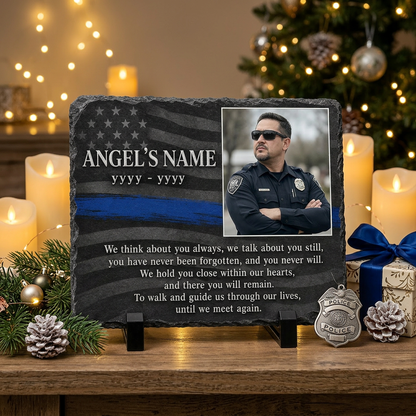 Personalized Police Officer Memorial Photo Slate – Thin Blue Line Sympathy Gift - Image 6