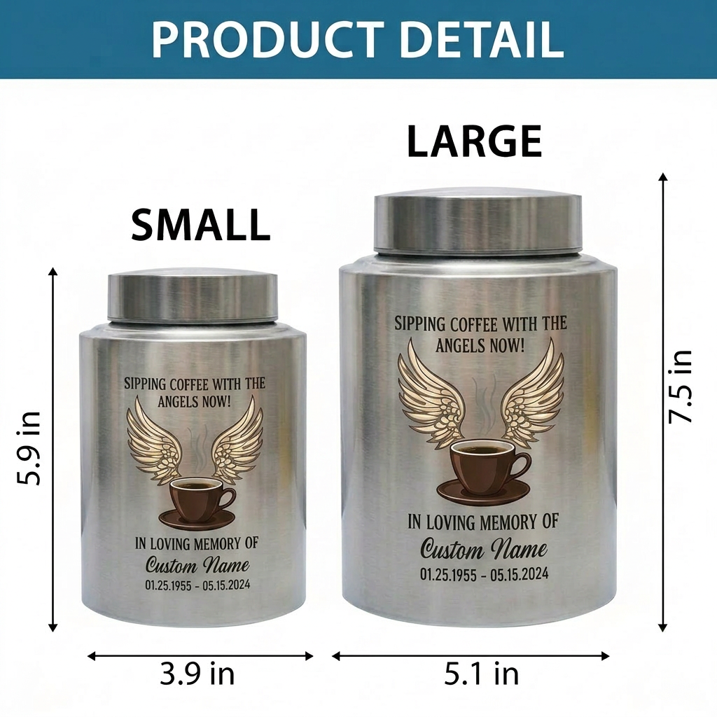 Personalized Coffee Theme Stainless Steel Cremation Urn for Ashes, Custom Name and Date Tribute for Coffee Lover, Large Size Options, Memorial Keepsake Urn, Memorial Gift, In Loving Memory - Image 6