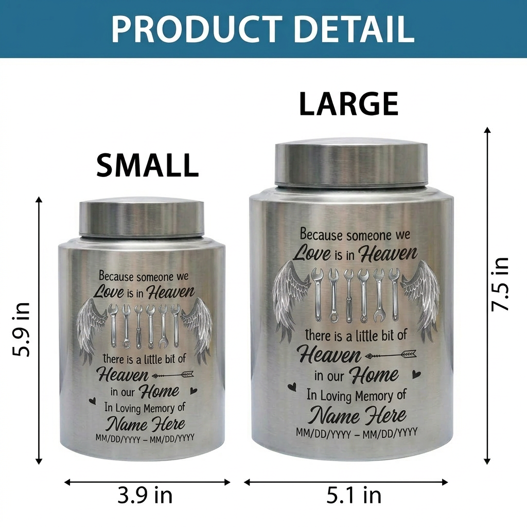 Personalized Mechanic Man Stainless Steel Urn Because Someone We Love Is In Heaven For Dad Father Husband, Small And Large Sizes, Memorial Keepsake Urn, Memorial Gift, In Loving Memory - Image 6