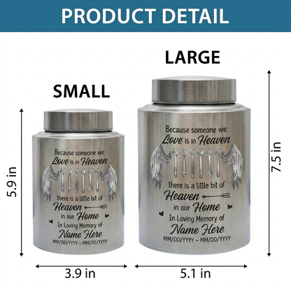 Personalized Mechanic Man Stainless Steel Urn Because Someone We Love Is In Heaven For Dad Father Husband, Small And Large Sizes, Memorial Keepsake Urn, Memorial Gift, In Loving Memory - Image 6