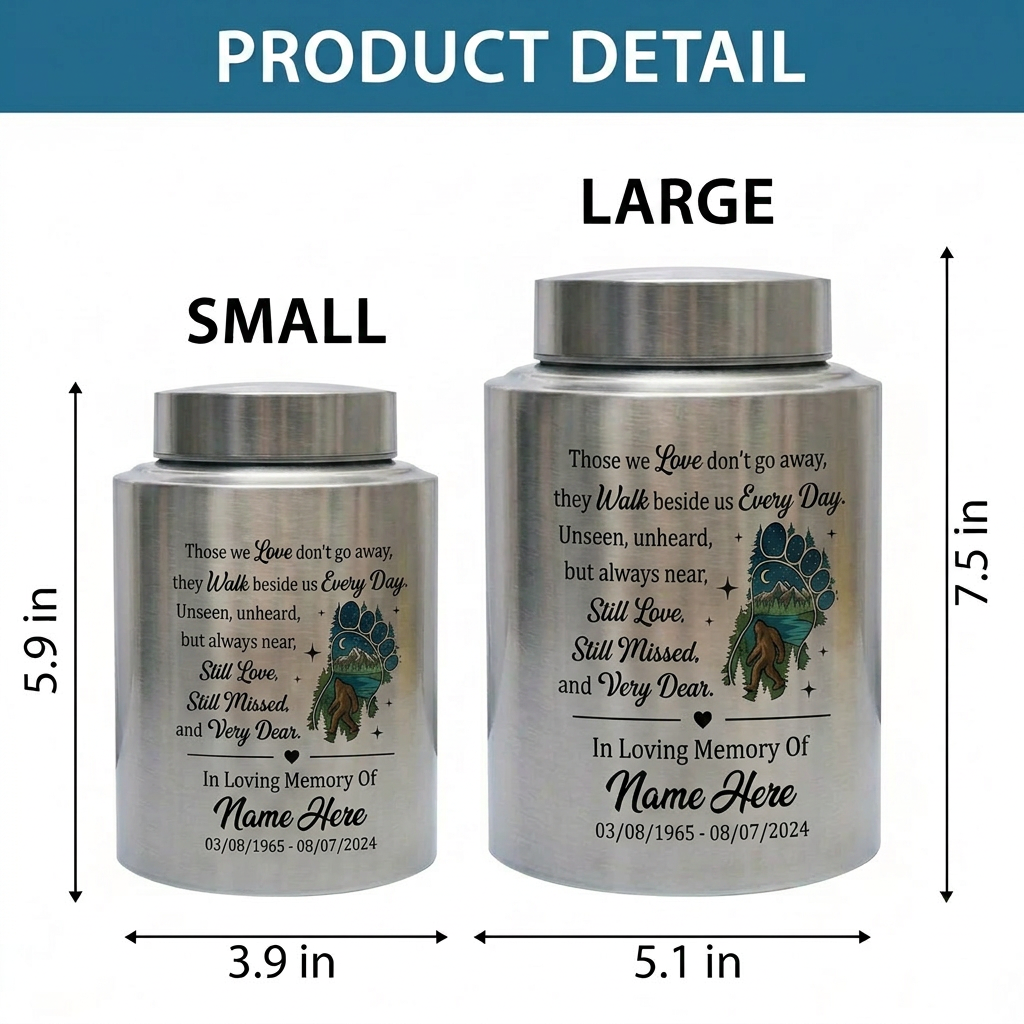 Personalized Bigfoot Sasquatch Stainless Steel Urn for Adult Human Ashes Men Father Husband Bereavement Condolence Silver Black Gold Red Memorial Keepsake Urn, Memorial Gift, In Loving Memory - Image 6