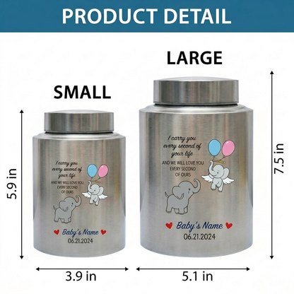Personalized Angel Baby Elephant Grieving Stainless Steel Urn For Infant Loss Miscarriage Child Memory Large 7.5x5.1 UV Printed Decor Memorial Keepsake Urn, Memorial Gift, In Loving Memory - Image 6