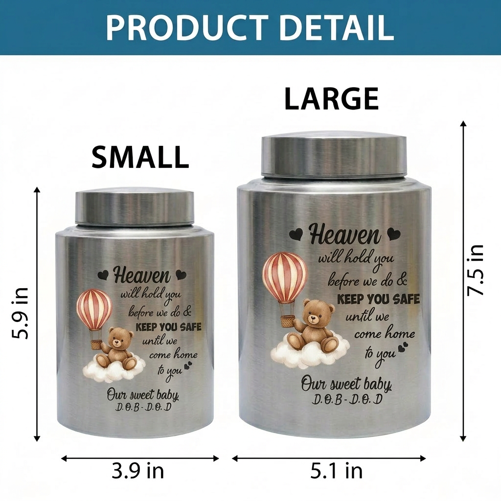 Personalized Baby Loss Heaven Will Hold You UV Print Stainless Steel Vessel for Infant Miscarriage Stillbirth Bereavement Large Decorative Silver Memorial Keepsake Urn, Memorial Gift, In Loving Memory - Image 6