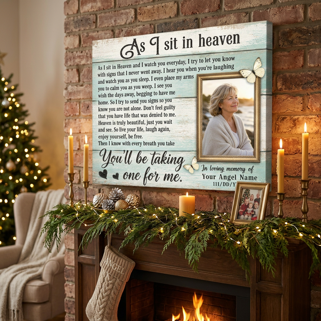 Personalized In Loving Memory Wall Canvas, As I Sit In Heaven Memorial Sympathy Gift for Loss - Image 6