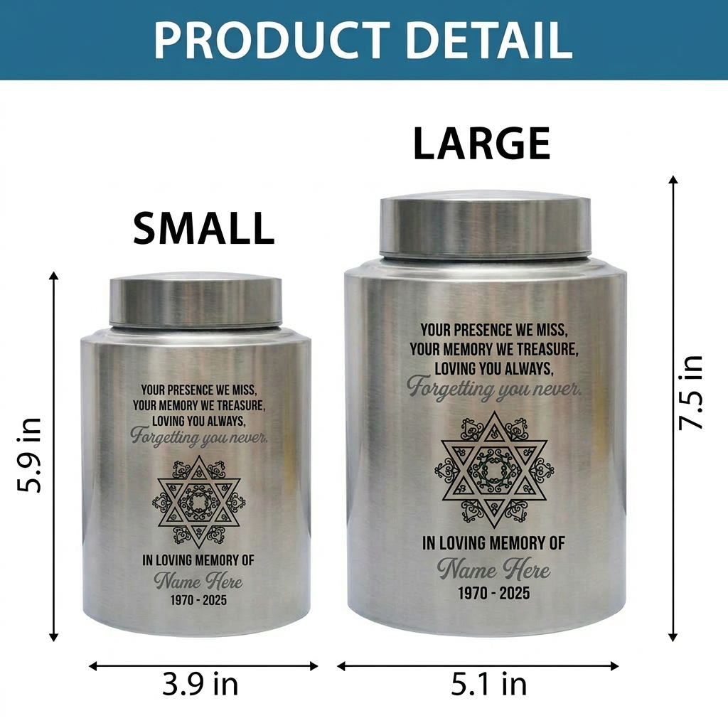 Personalized Jewish Star of David Tree of Life UV Print Cremation Ash Container for Loss of Mother Father Sympathy Present 2 Sizes Memorial Keepsake Urn, Memorial Gift, In Loving Memory - Image 6