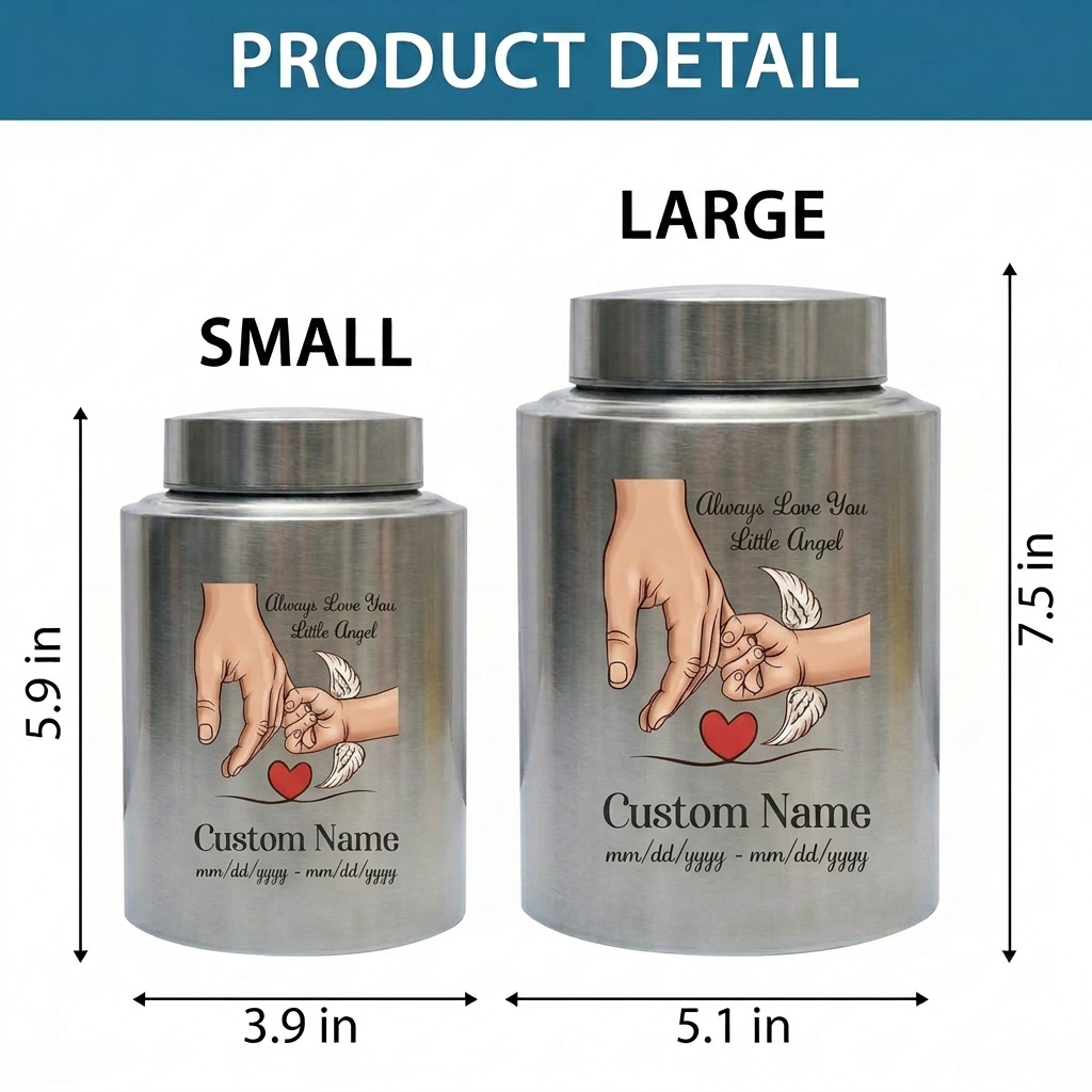 Personalized Holding Hands Stainless Steel Urn for Baby Boy Girl, Custom Little Angel Infant Child Loss Bereavement Tribute, Small Large, Memorial Keepsake Urn, Memorial Gift, In Loving Memory - Image 6