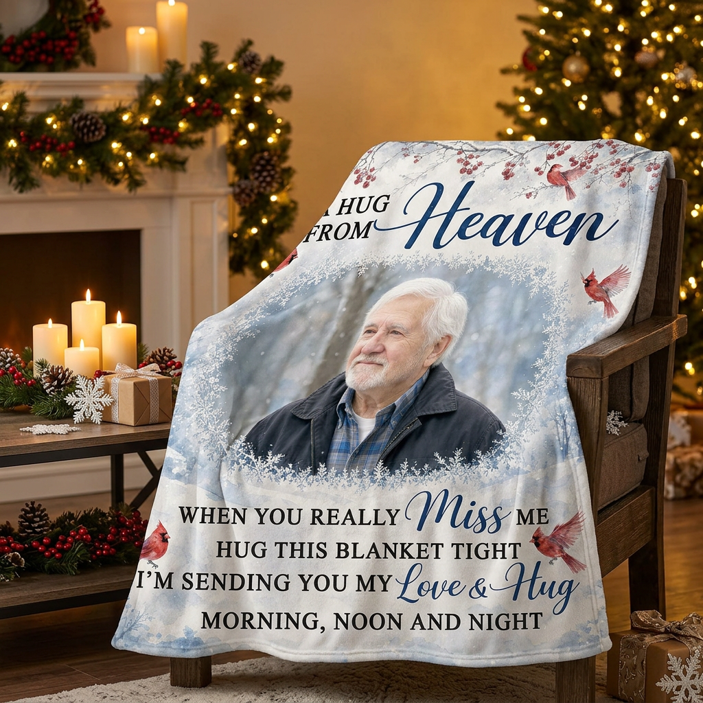 Personalized Photo Memorial Fleece Blanket - A Hug From Heaven Cardinal Sympathy Gift - Image 6