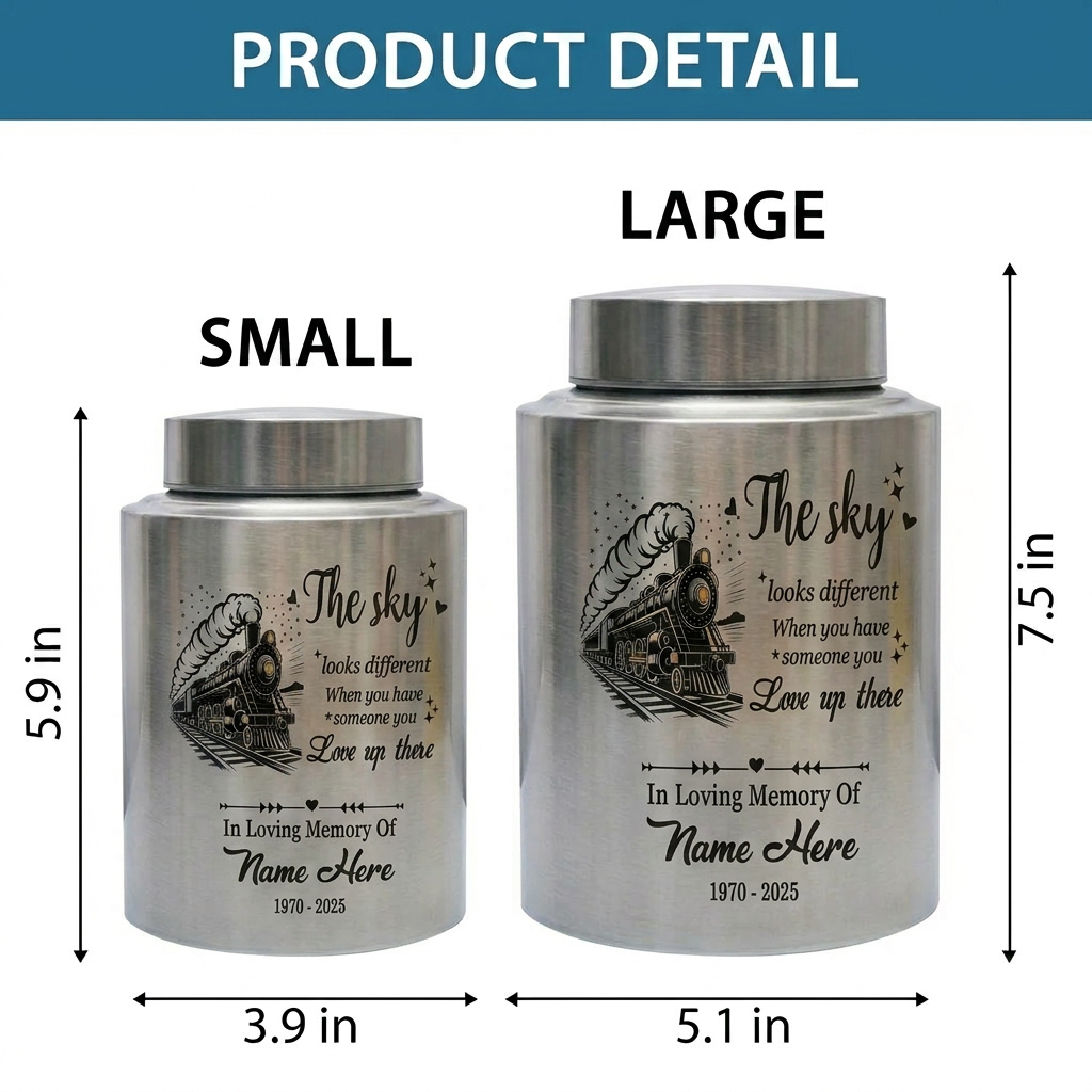 Personalized Train Driver Stainless Steel Urn The Sky Looks Different Poem For Railroad Engineer Grandfather Father Custom Name Metal Memorial Keepsake Urn, Memorial Gift, In Loving Memory - Image 6