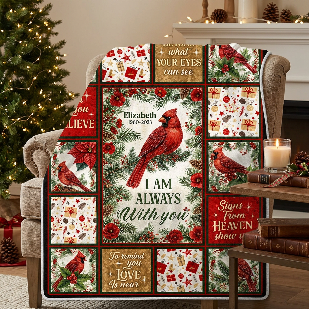 Personalized Cardinal Memorial Fleece Blanket - Christmas Sympathy Gift for Loss of Loved One - Image 6