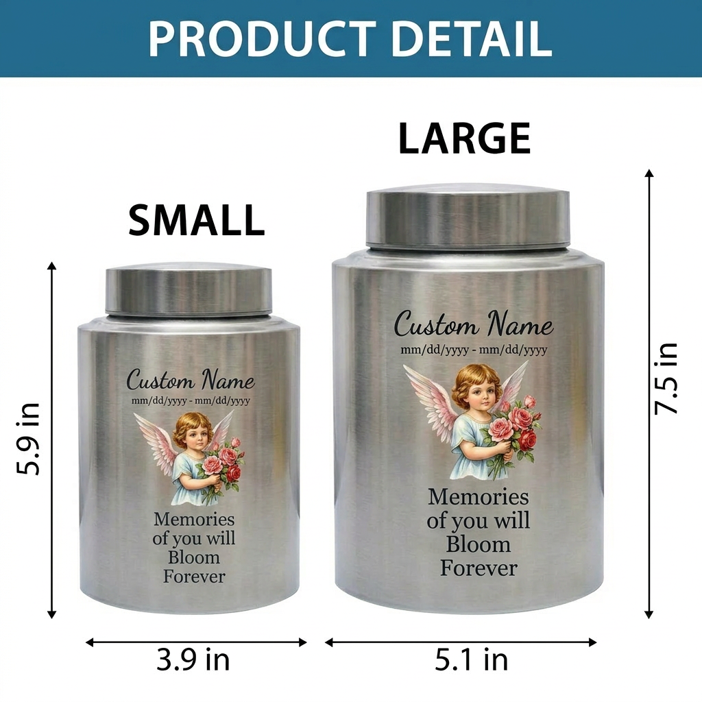 Personalized Baby Flower Bloom UV Printed Stainless Steel Cremation Urn for Infant Child Boy Girl, Custom Name Dates Large Ash Holder, Memorial Keepsake Urn, Memorial Gift, In Loving Memory - Image 6
