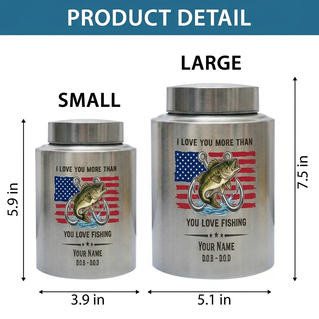 Personalized Bass Fishing Cremation Urn for Human Ashes Stainless Steel Fisherman Dad Grandpa Husband Funeral Remembrance Large Adult Size Memorial Keepsake Urn, Memorial Gift, In Loving Memory - Image 6
