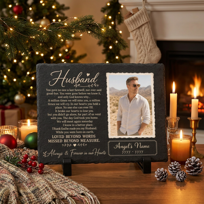 Personalized Photo Husband Memorial Garden Stone – Rectangle Slate – Loss of Husband - Image 6