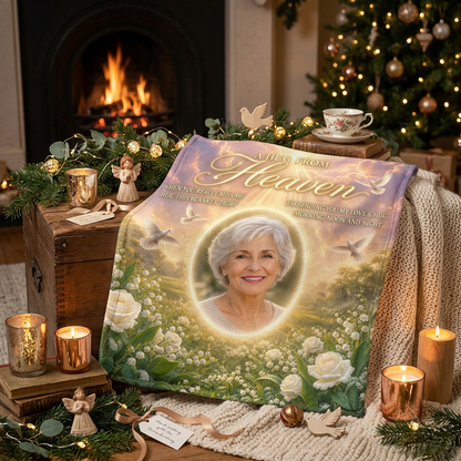 Personalized Memorial Photo Fleece Blanket - A Hug From Heaven Sympathy Gift for Loss - Image 6
