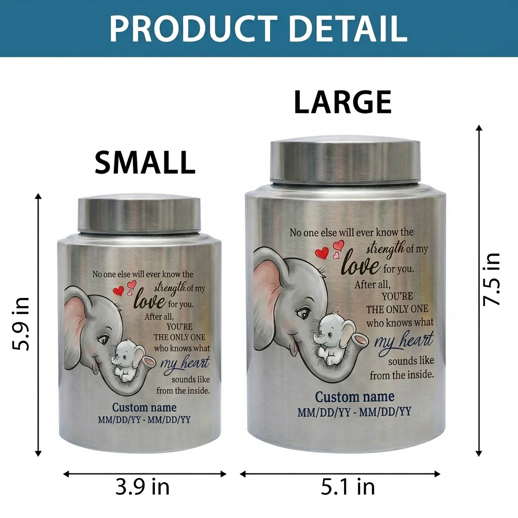 Personalized Baby Elephant Stainless Steel Cremation Urn for Infant Child Boy Girl, Mother to Child Pregnancy Loss Miscarriage Remembrance Memorial Keepsake Urn, Memorial Gift, In Loving Memory - Image 6