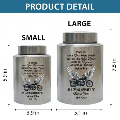 Personalized Motorcycle Riding in Heaven Stainless Steel Cremation Ashes Holder for Dad Brother Biker Condolence Bereavement Present Memorial Keepsake Urn, Memorial Gift, In Loving Memory - Image 6