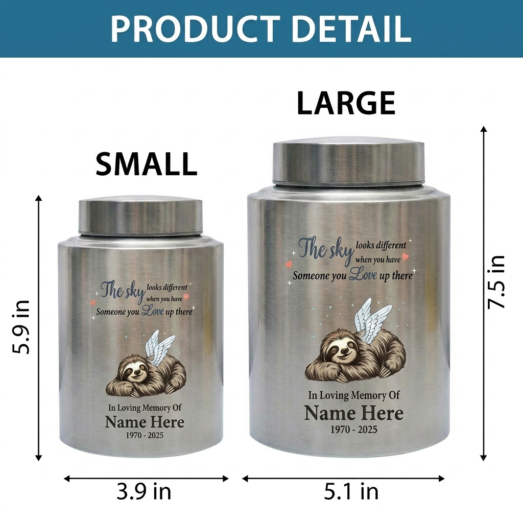 Personalized Sloth Cremation Urn UV Printed Stainless Steel Ash Holder The Sky Looks Different Quote For Animal Lovers Adult Pet Ashes Memorial Keepsake Urn, Memorial Gift, In Loving Memory - Image 6