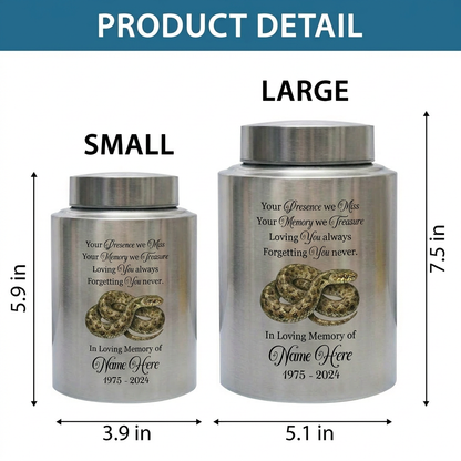 Personalized Snake Pet Urn Custom Stainless Steel Cremation Jar for Reptile Lover Remembrance Gifts for Loss of Loved One Ash Container Memorial Keepsake Urn, Memorial Gift, In Loving Memory - Image 6