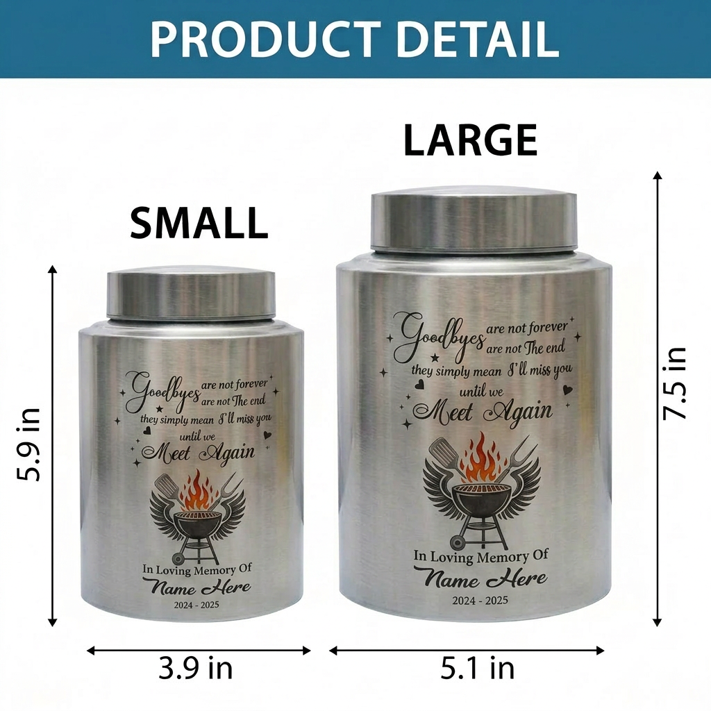 Personalized Custom Grilling Dad BBQ Father Stainless Steel UV Print Loss of Grandpa Goodbyes Are Not Forever Quote Large Small Memorial Keepsake Urn, Memorial Gift, In Loving Memory - Image 6